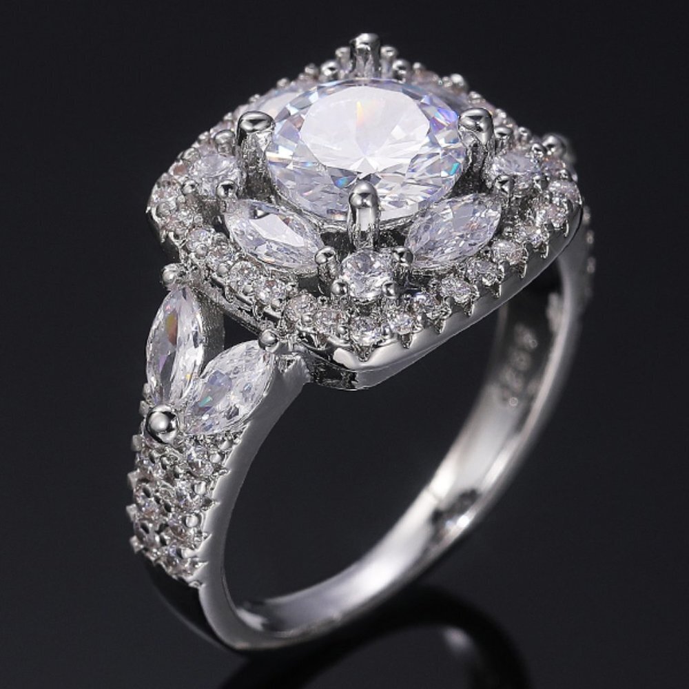 😍SHINY ROUND CZ SQUARE 925 STERLING SILVER LUXURY WEDDING RINGS FOR WOMEN, L053